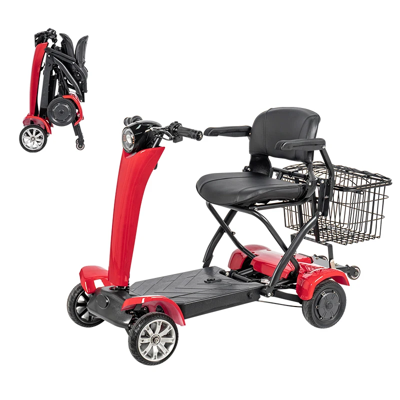Lightweight 4-Wheel Automatic Folding Handicap Mobility Scooter Remote Control 500W Motor 120KG Capacity 15mph For Everyday Use
