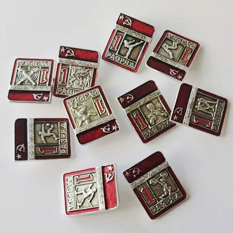Soviet Union Level 1 Athlete Badges Ten Sports Ice Skating Wrestling Judo Skiing Football Fencing Boxing Lifting Weight Original