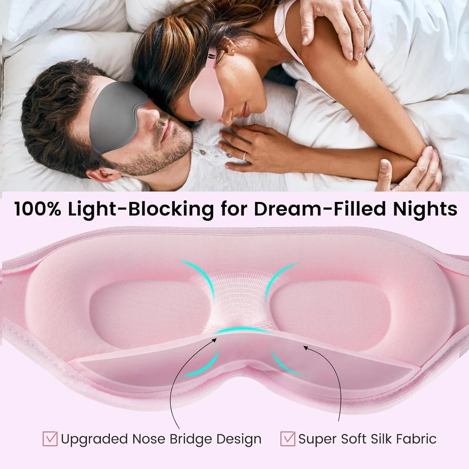 100% Light Blocking 3D Sleeping Eye Mask Soft Breathable Eye Shade Cover for Travel Zero Eye Pressure 3D Sleeping Mask