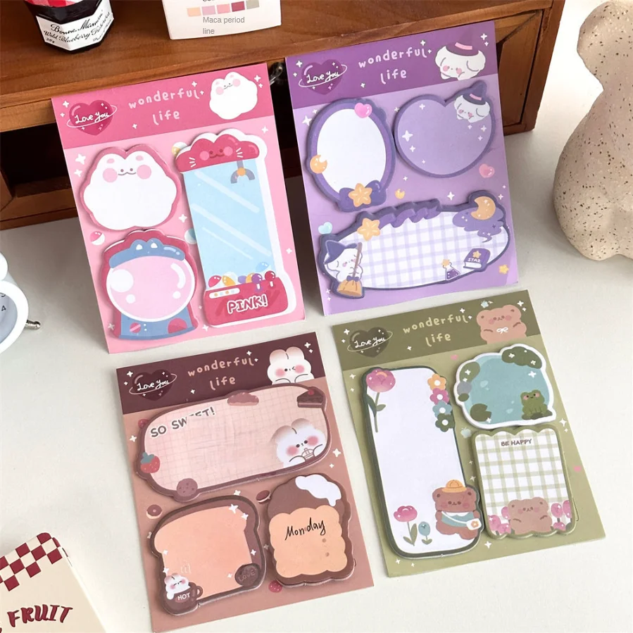 Kawaii Cartoon Strawberry Rabbit Bear Sticky Notes Memo Pad Cute Message N Times Sticky Office Stationery Supply Journal Planner