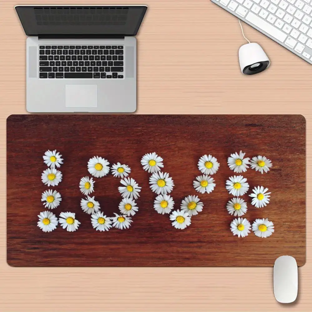 Vintage Wood & Daisy Design large mouse pad pc accessories gaming mats desk pad rubber edge locking office mat Computer Desks