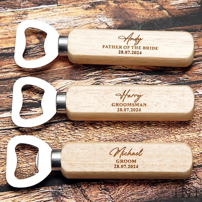 

Personalized Wedding Bottle Opener Wooden Handle Opener Wedding Favors for Guests Bulk Custom Groomsmen Gift or Birthday Gift