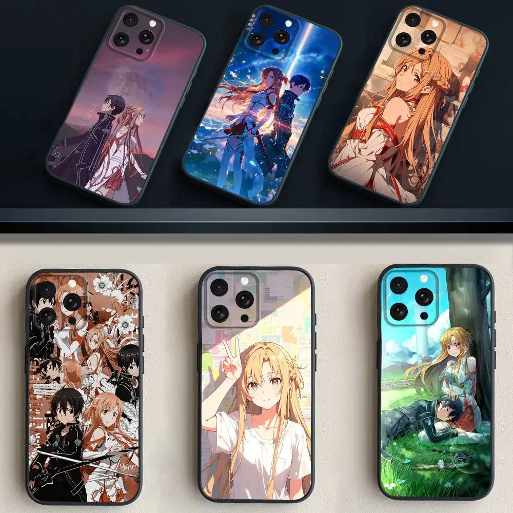 

Asuna K-Kirito Anime Phone Case For iPhone 17,16,15,14,13,12,11 Plus,Pro Max,XS,X,XR,SE,Mini,8,7,Soft Silicone Black Cover