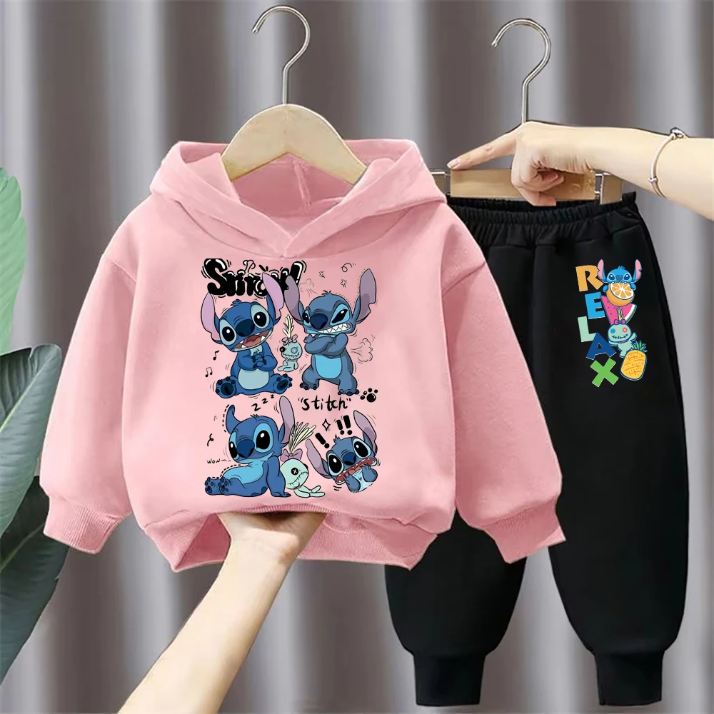

Stitch Disney Child Long Sleeve Boys Girls Children Casual Wear Everyday Style Spring Fall Sweatshirt Set Cartoon Letter Gifts