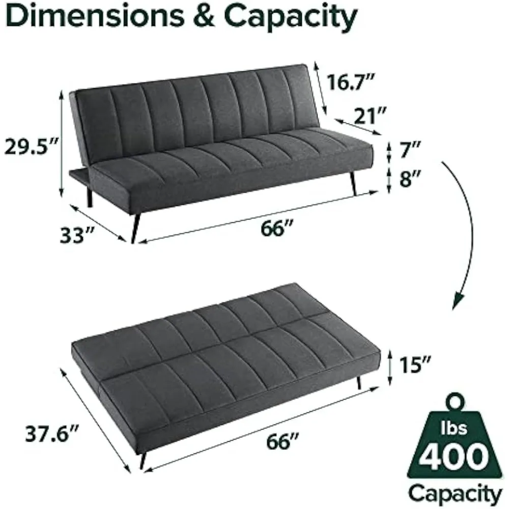 Quinn Sleeper Sofa / Convertible Sofa / Futon / 2 in 1 Folding Sofa Bed for Apartments, Guest Rooms, and Compact Spaces