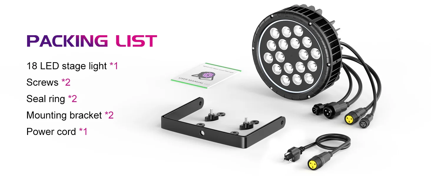 U'King 4PCS IP65 Waterproof Flat Stage Light 18 LED Par Light RGBW DMX512 Effect DJ Disco Party Christmas Bar Wedding Show Light