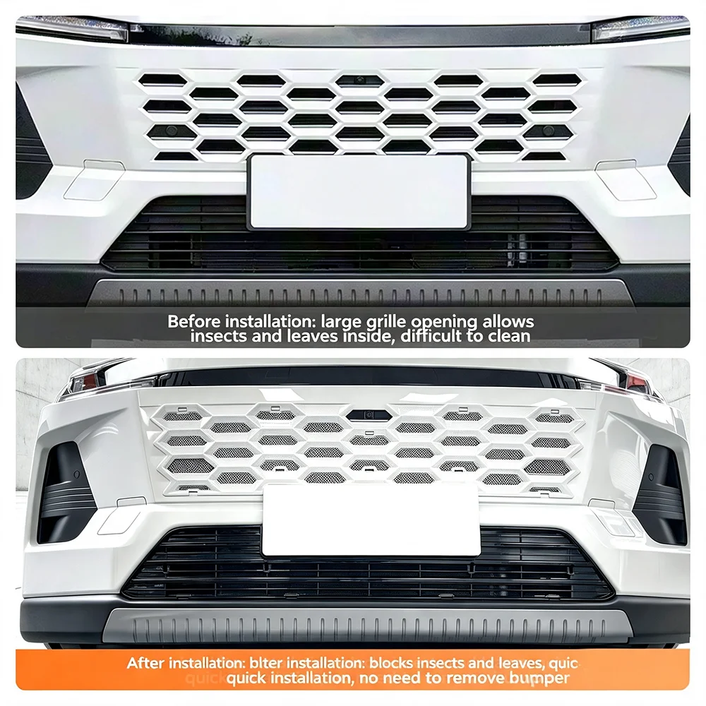 For Toyota RAV4 2026 2027 2028 White Grille Black Mesh Bug Shield ABS Front Grille Insect Screen Car Exterior Accessories