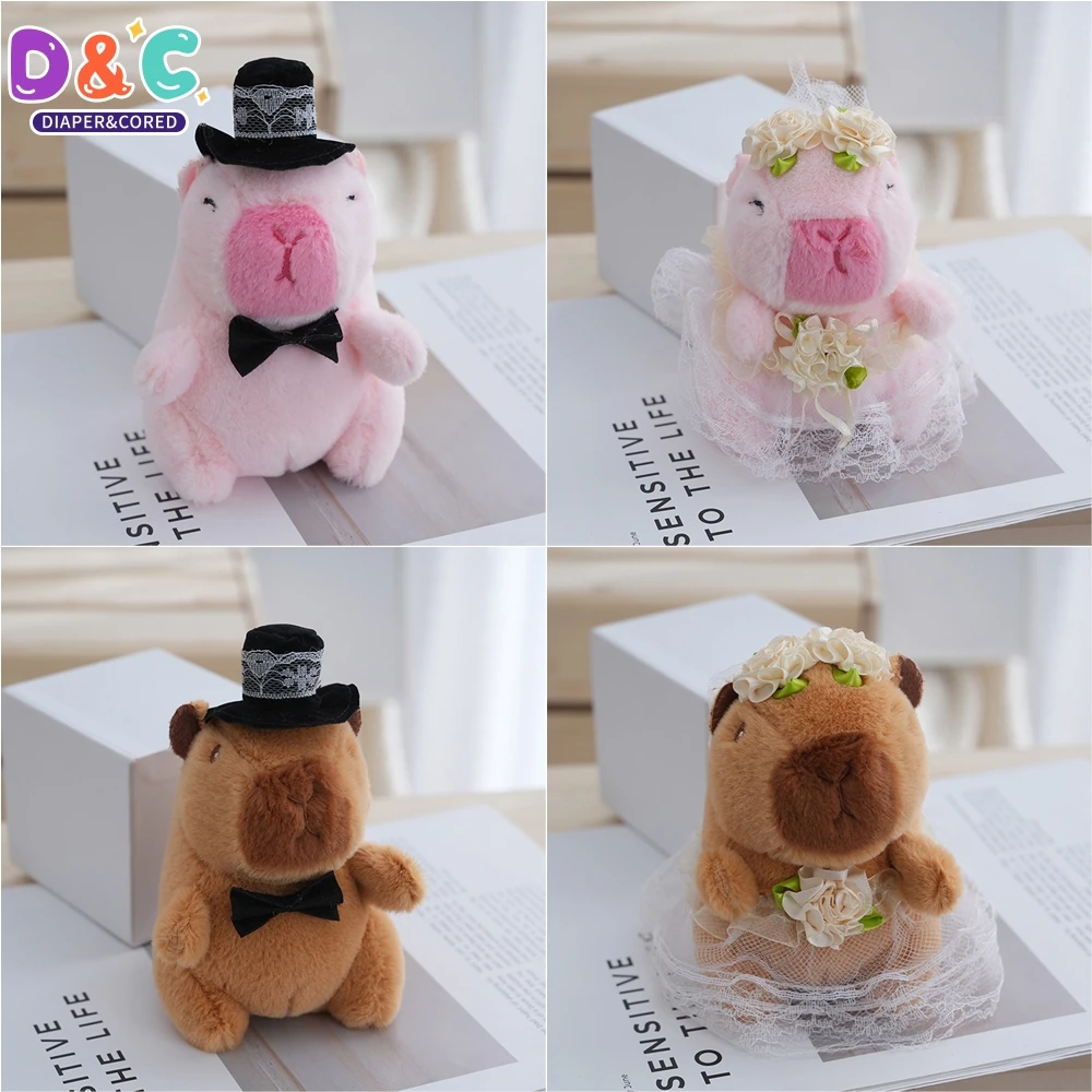 1Pcs Cartoon Wedding Dress Capybara Pendant Plush Toy Doll Bag Hanging Cute Kapila Keychain Doll Desktop Ornament Car Pendant