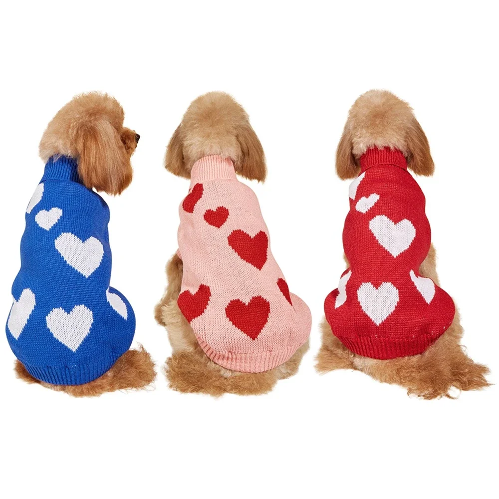 Pet Dog Sweaters Winter Warm Pet Clothes Dog Knitwear Cute Heart Shape Pullover Cat Clothing For Chihuahua Yorkie Puppy Apparel