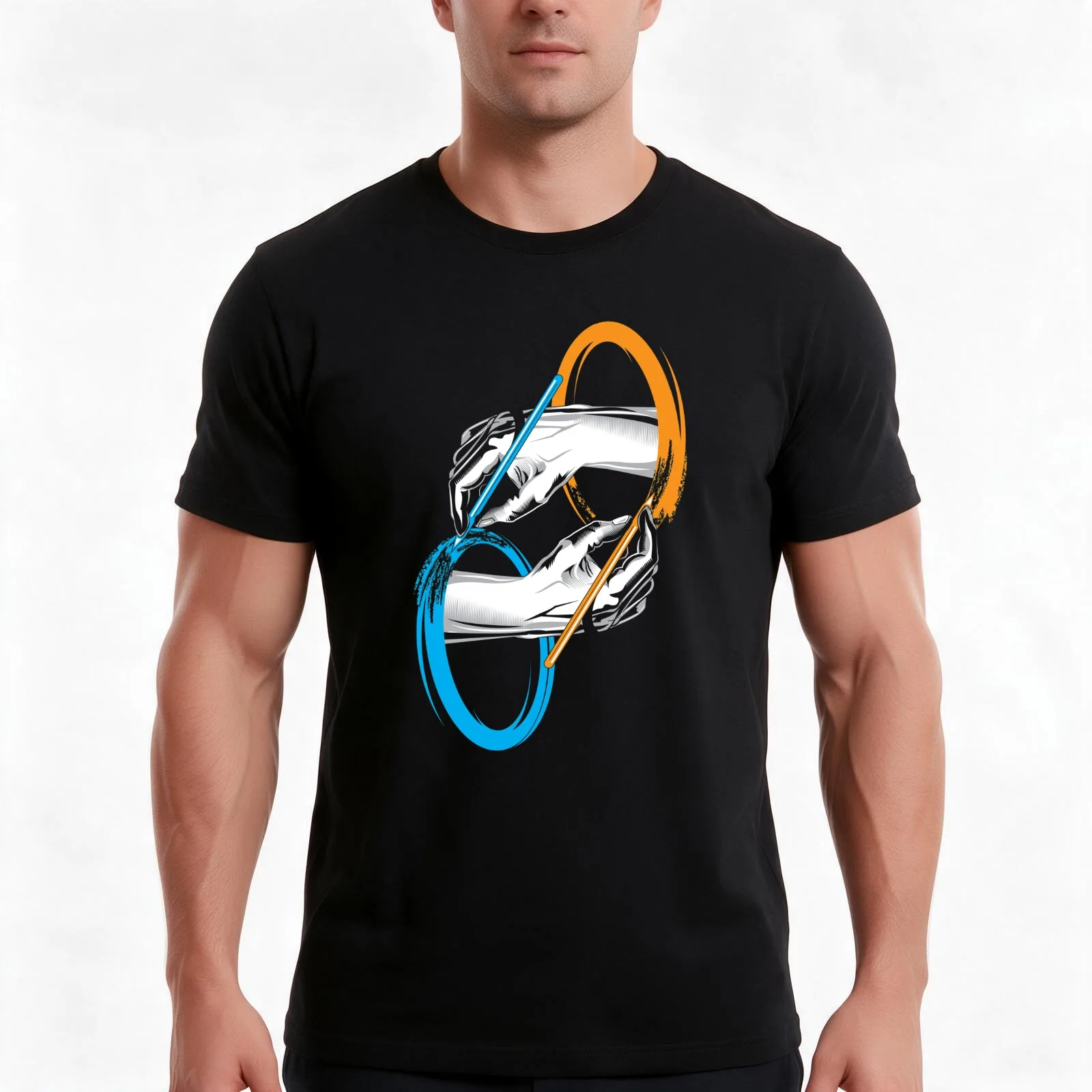 Drawing portals T-Shirt, Summer Casual Cotton Tee, Oversized Streetwear Tops, Vintage Graphic Print, Loose Fit Short Sleeve