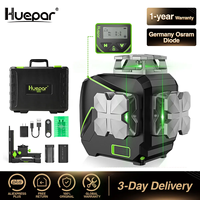 Huepar S03CG 3D LCD Display Cross Line Laser Level 12 Lines Green Beam Bluetooth & Remote Control Functions With Hard Carry Case