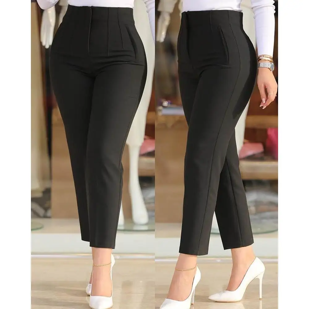 

plus Size Women's Casual Straight Leg Pants Formal Suit Trousers Comfortable All-Match l Waist Polyester Fiber