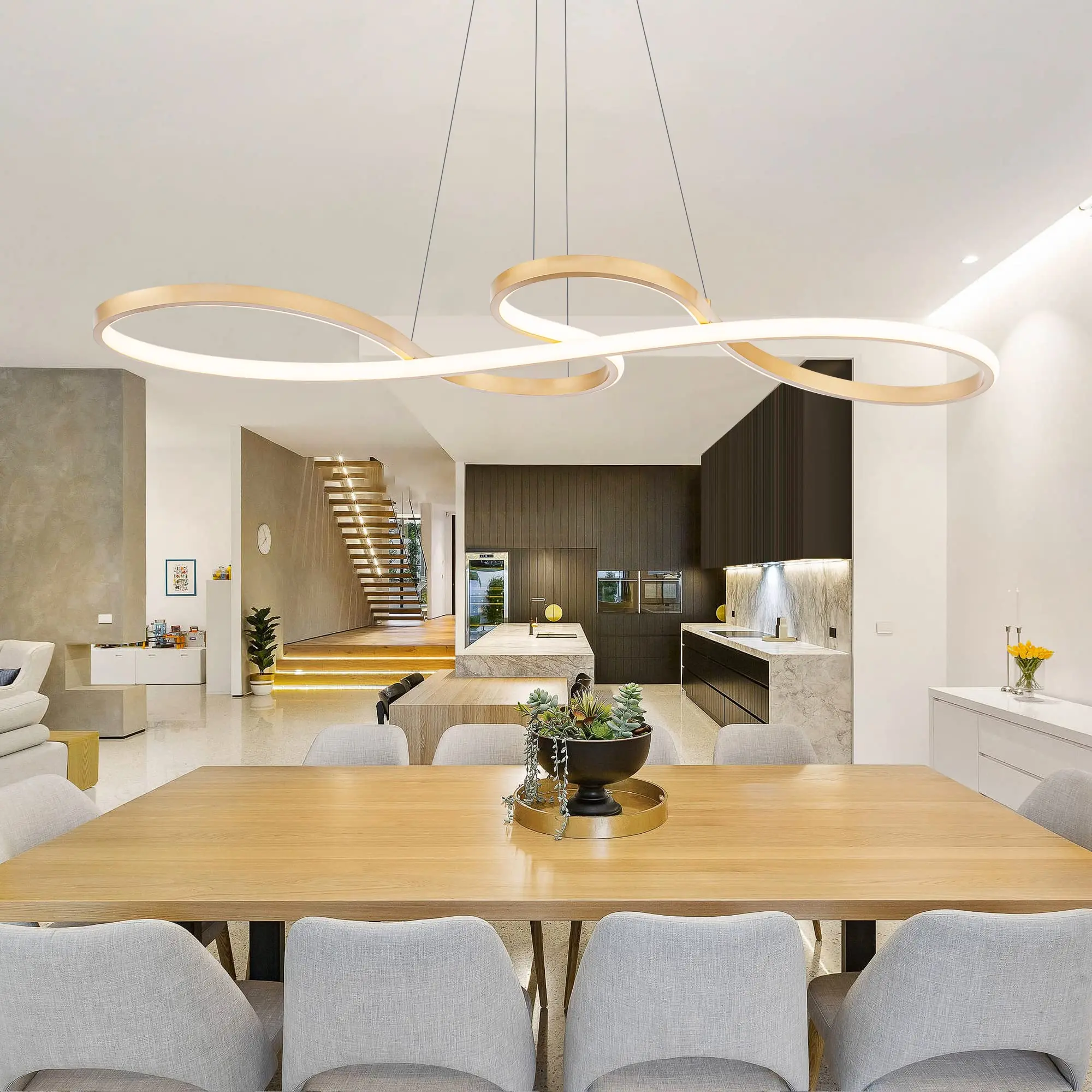 Modern Creative LED Golden Pendant Light RC with Adjustable Height for Living Room/kitchen Island/dining Room 110-220V