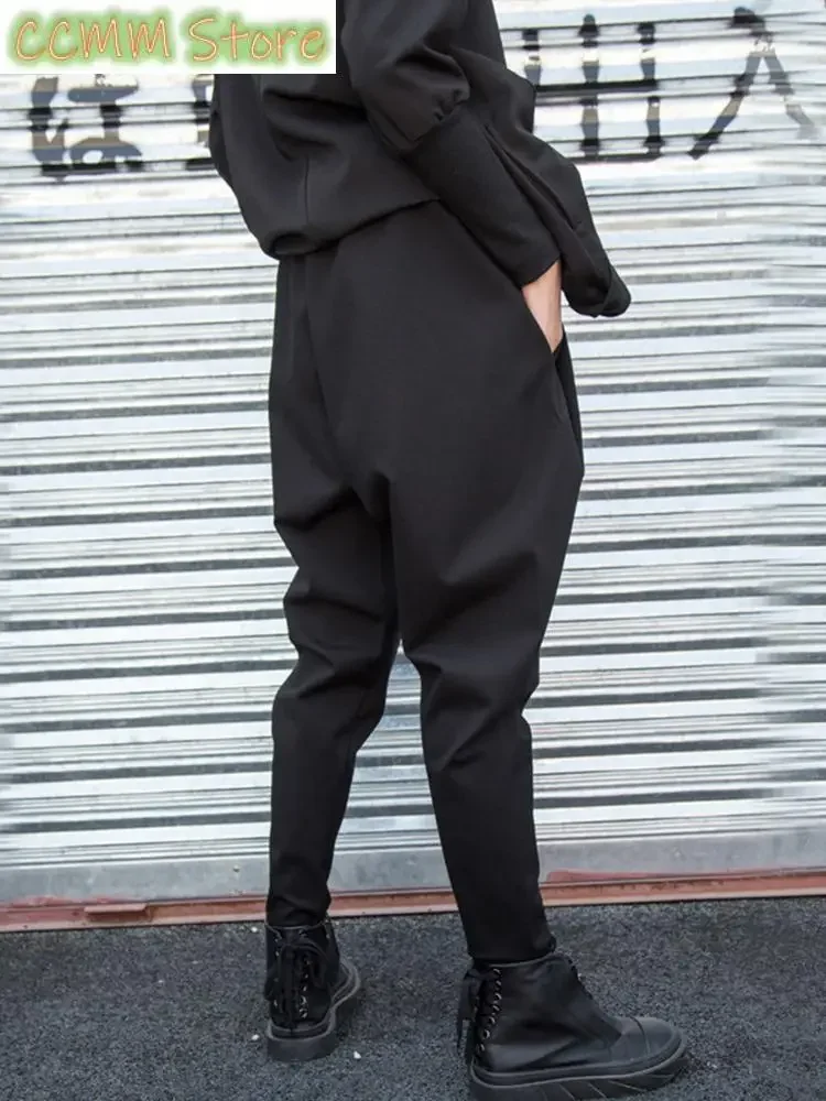 High Elastic Waist Black Split Joint Long Harem Trousers Loose Fit Pants Women Fashion Tide Spring Autumn