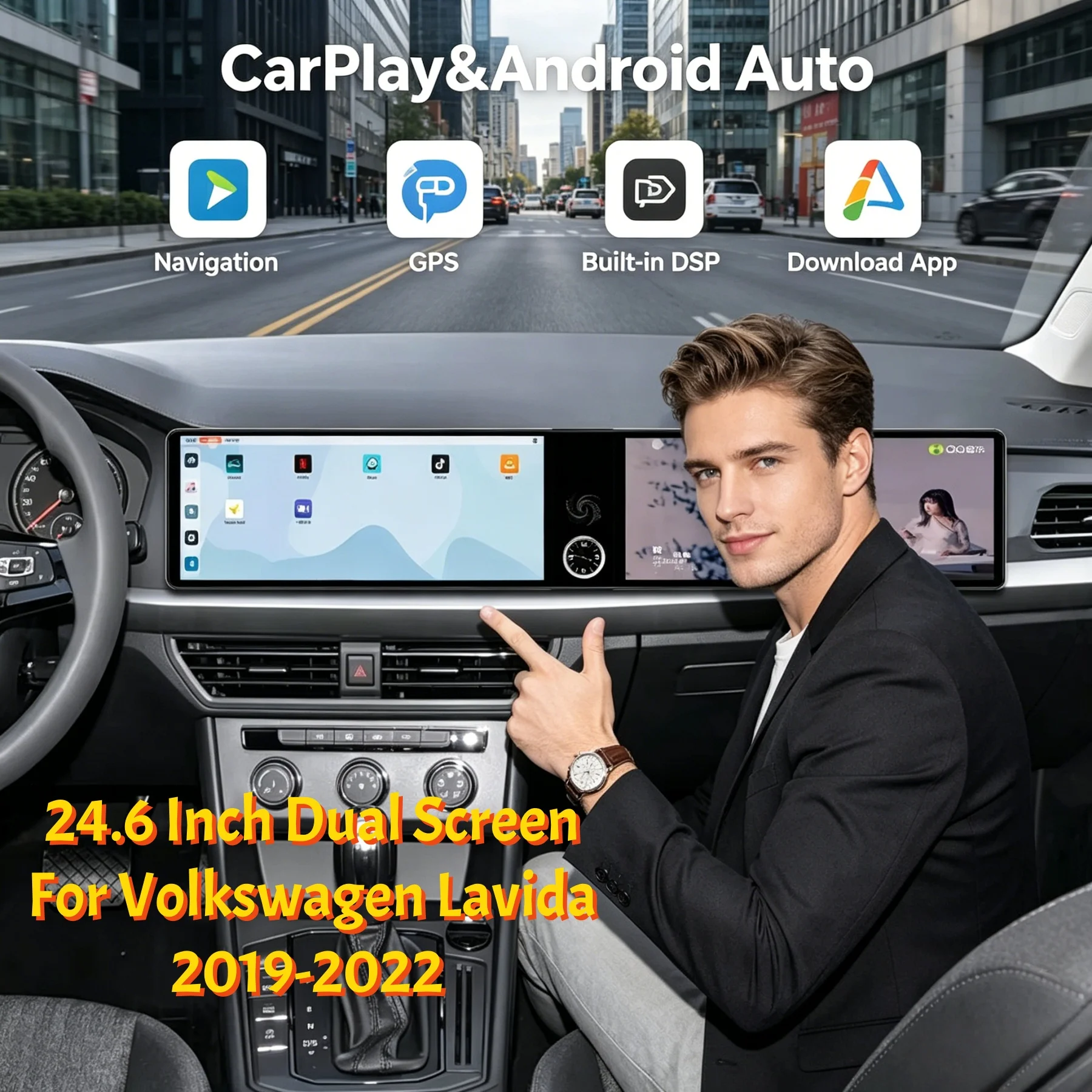 8core Dual Screen Automotive For VW Lavida 2019~2022 Stereo Android Car Radio Multimedia GPS Navigation Video Receiver Head Unit