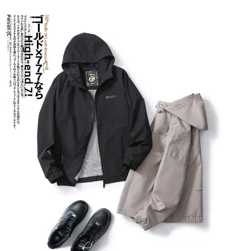 

Мужское повседневное пальто с капюшоном Faionable Color Blo Design, весенне-осеннее длинное пальто из полиэстера в тонкую полоску с узором