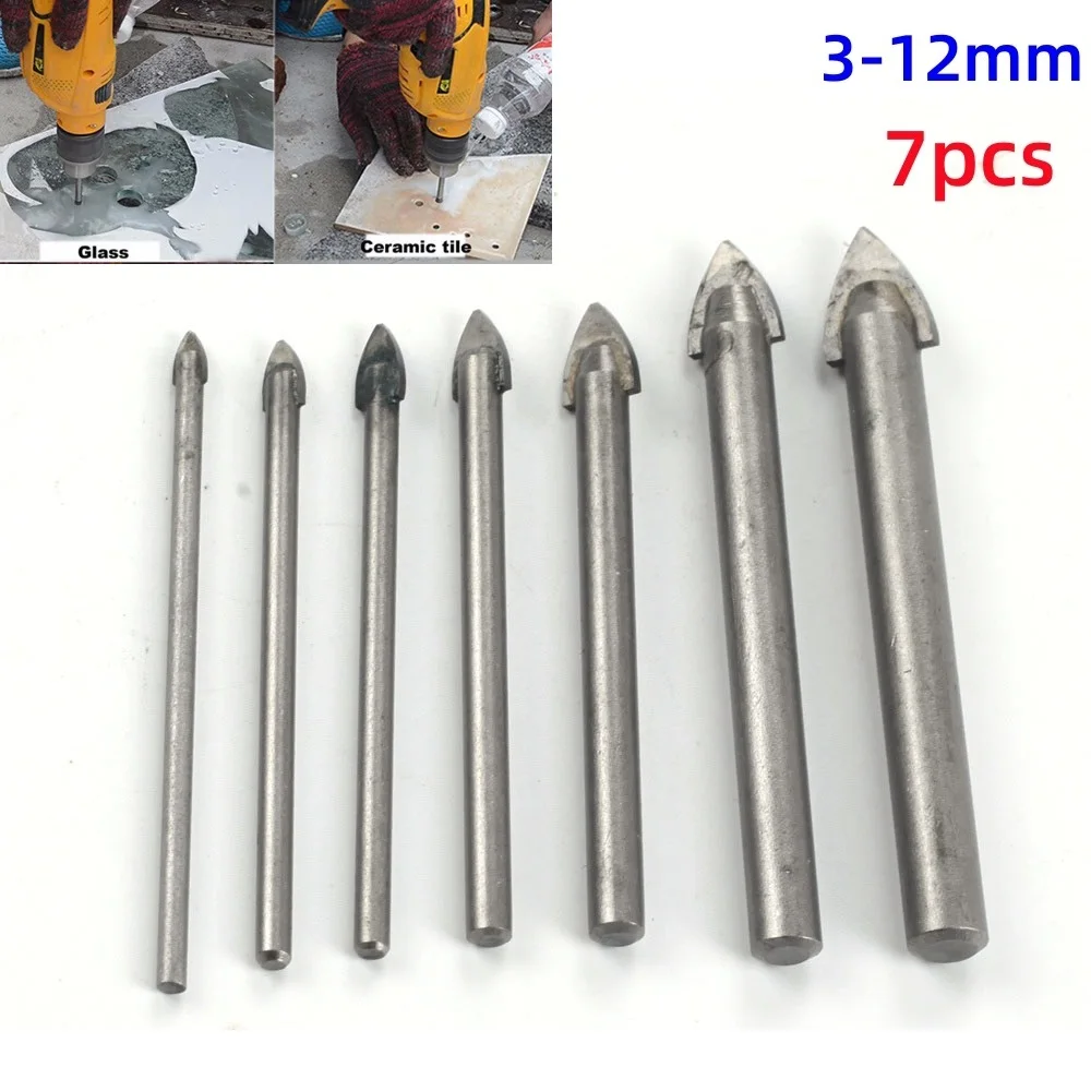 

3-12mm Glass Drill Bit Set Tungsten Carbide Tipped Ceramic Tile Cutter with Hex Shank Triangle Hole Drill for Power Tools