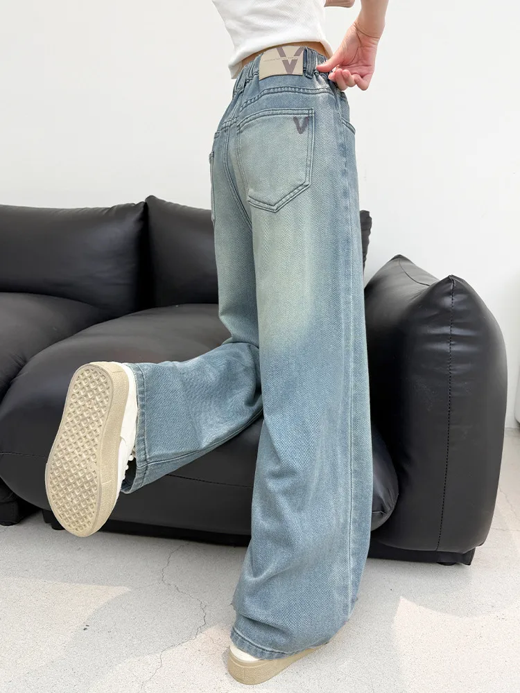 بنطال جينز أزرق فاتح مغسول للفتيات سروال دينم مستقيم الساق سروال شتوي طويل مناسب للأعمار من 7 إلى 14 عامًا #6