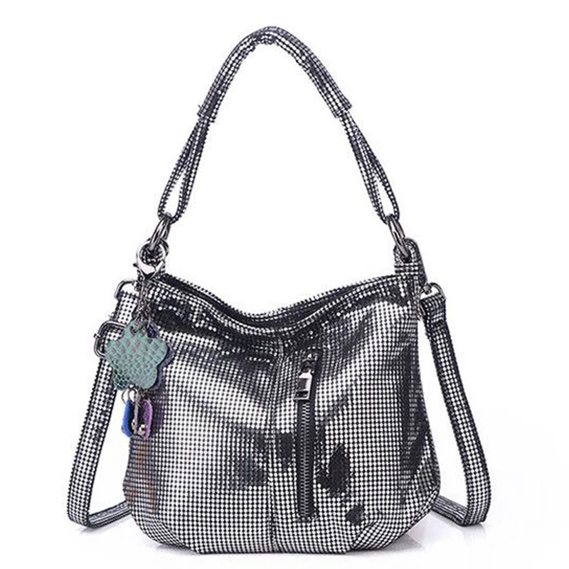 Arliwwi-Sac à bandoulière en cuir PU pour femme, fourre-tout de luxe, brillant, délicat et métallique, P199