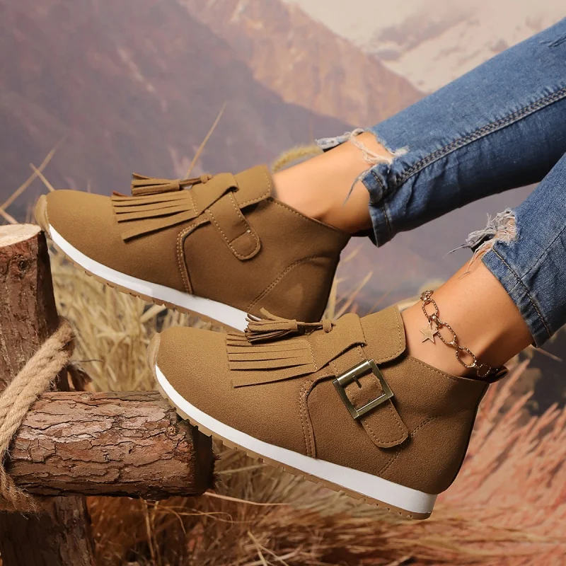 Women Flats Fringe Loafers Shoes Winter Brand Sneakers 2025 Trend Casual Runninng Sport Snow Boots Suede Walking Mujer Zapatos