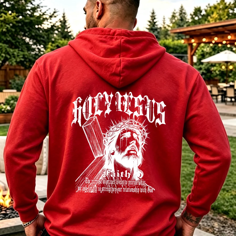 Holy Jesus Crown of Thorns Cross Faith Graphic Pullover Sweatshirt Christian Religious Vintage Gothic Bible Believer Streetwear