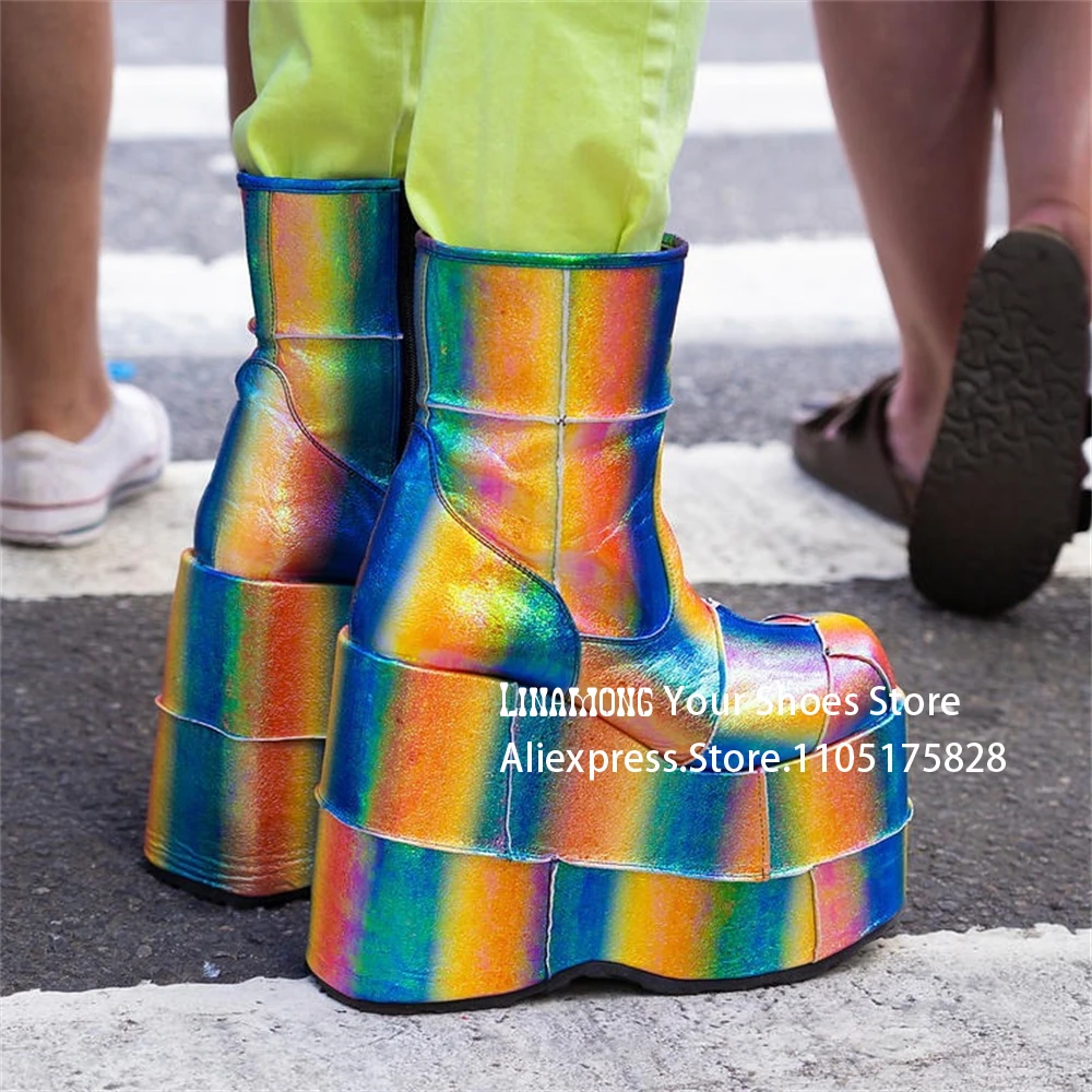 

Patching Platform Ankle Boots Ultra High Stacked Sole Slip on Booties Cute Y2k Kawaii Customized Large Size Cosplay Women Boots