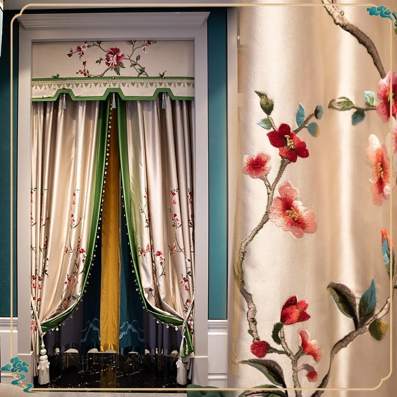 

Chinese high-precision simulated silk curtains, living room bedroom bay windows, new Chinese atmospheric curtains, embroidered