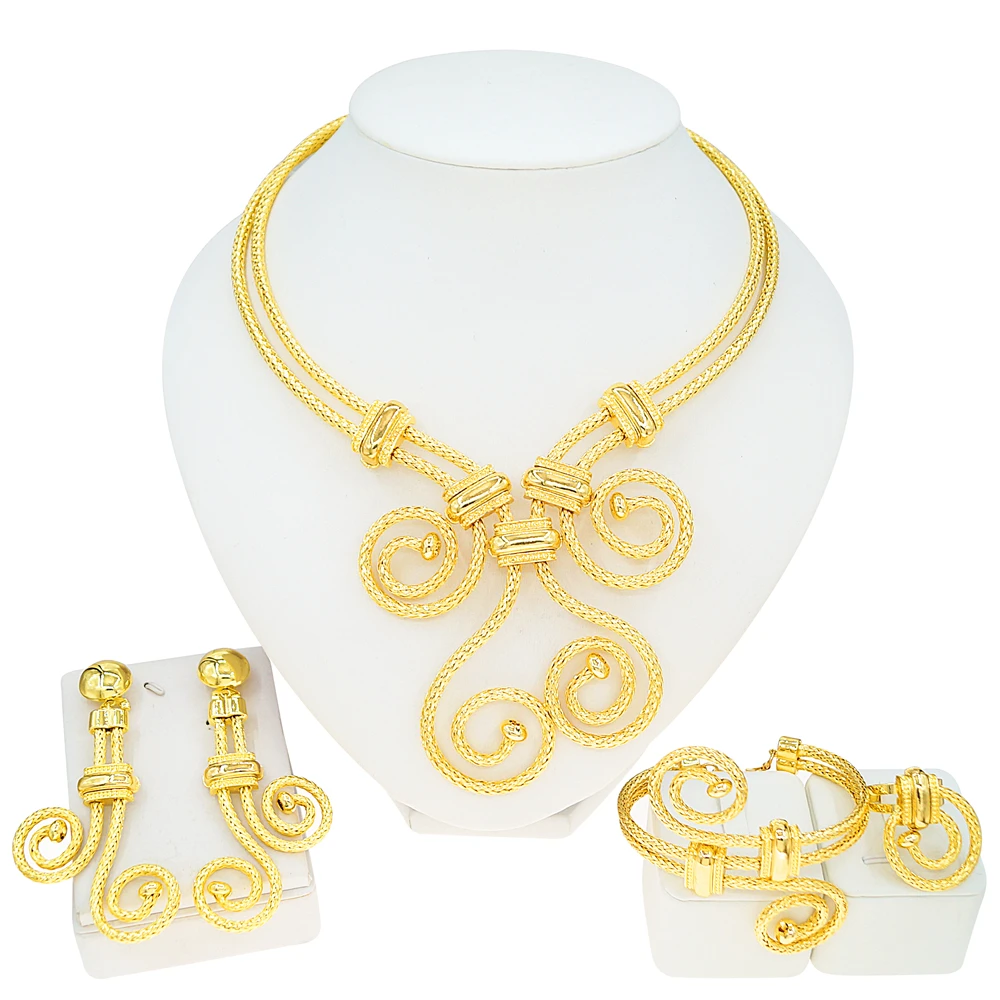 

Stylish Brazilian-designed Jewelry Set 24K Gold Plated Latest Factory Wholesale Large-size Decorative Set.
