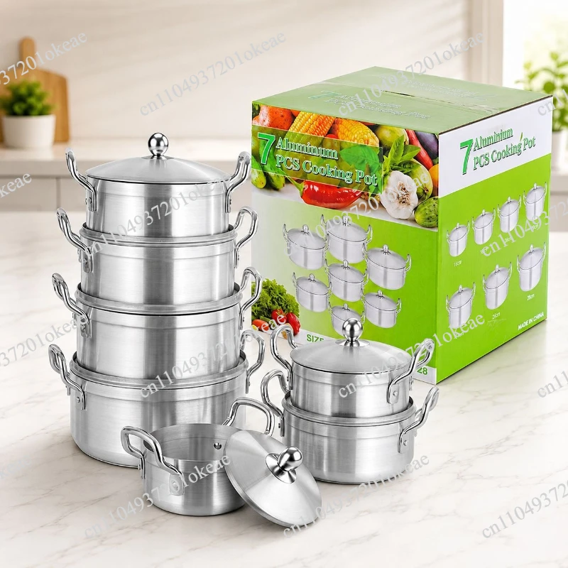 Aluminum Cookware Set of 7 Piece Cooking Pot Set Non Stick Home Kitchen Cookware Aluminum