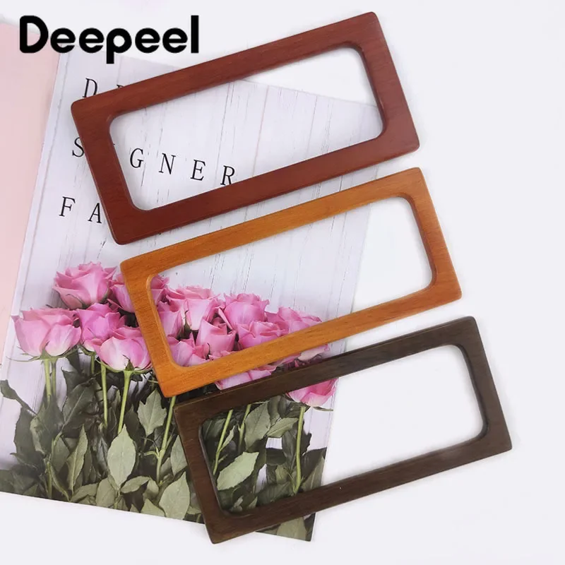 2Pcs Deepeel 20cm/14cm Square Wooden Bags Handle DIY Sewing Brackets Purse Frames Kiss Clasp Handbag Handles for Bag Accessories