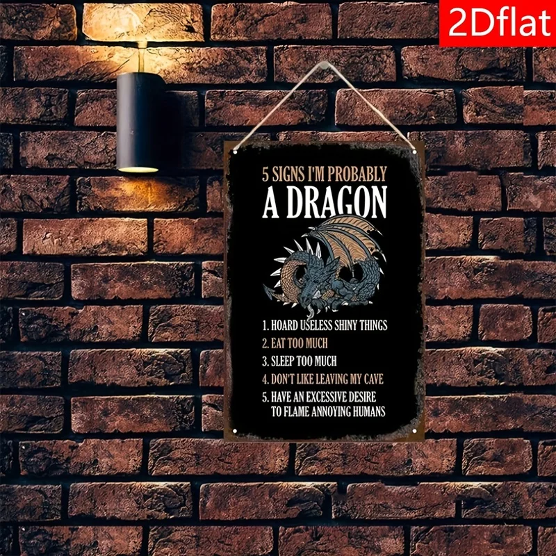 2D Flat, 1pc Evil Dragon Fun Checklist Decorative Tag, Black Background with Retro Magic Dragon Illustration And Quirky English
