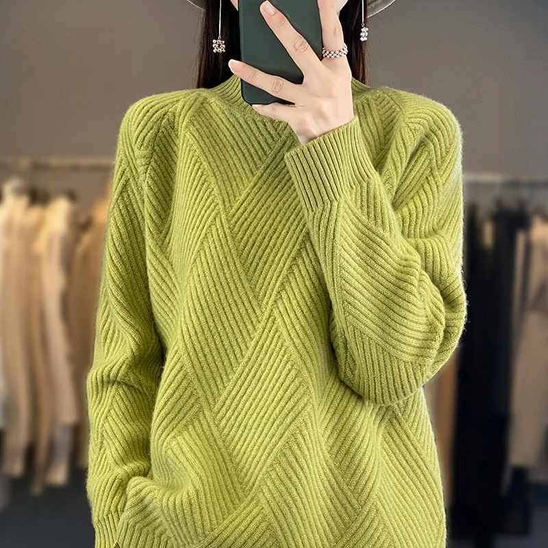 Thickened Sweater 2023 Winter Women Loose Sweaters And Pullovers 100% Australian Wool Sweater Clothing New Fashion NJS01