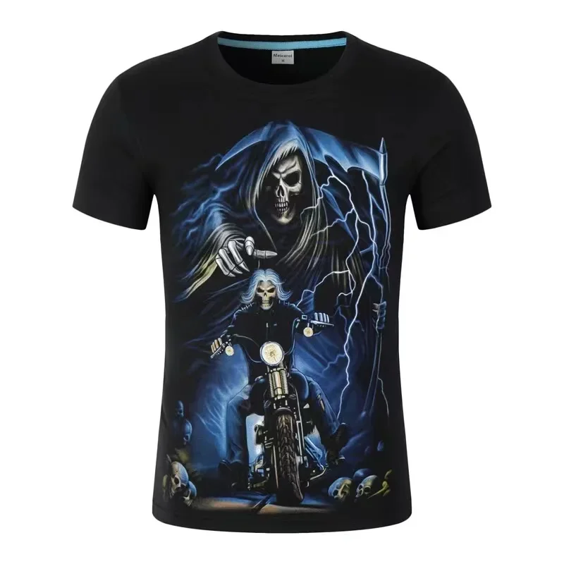 Summer Explosion Luxury Luxury Skeleton Death Sickle Guitar Skeleton Short Sleeve Cologne Loose Fashion Men's 3D Print T-shirt