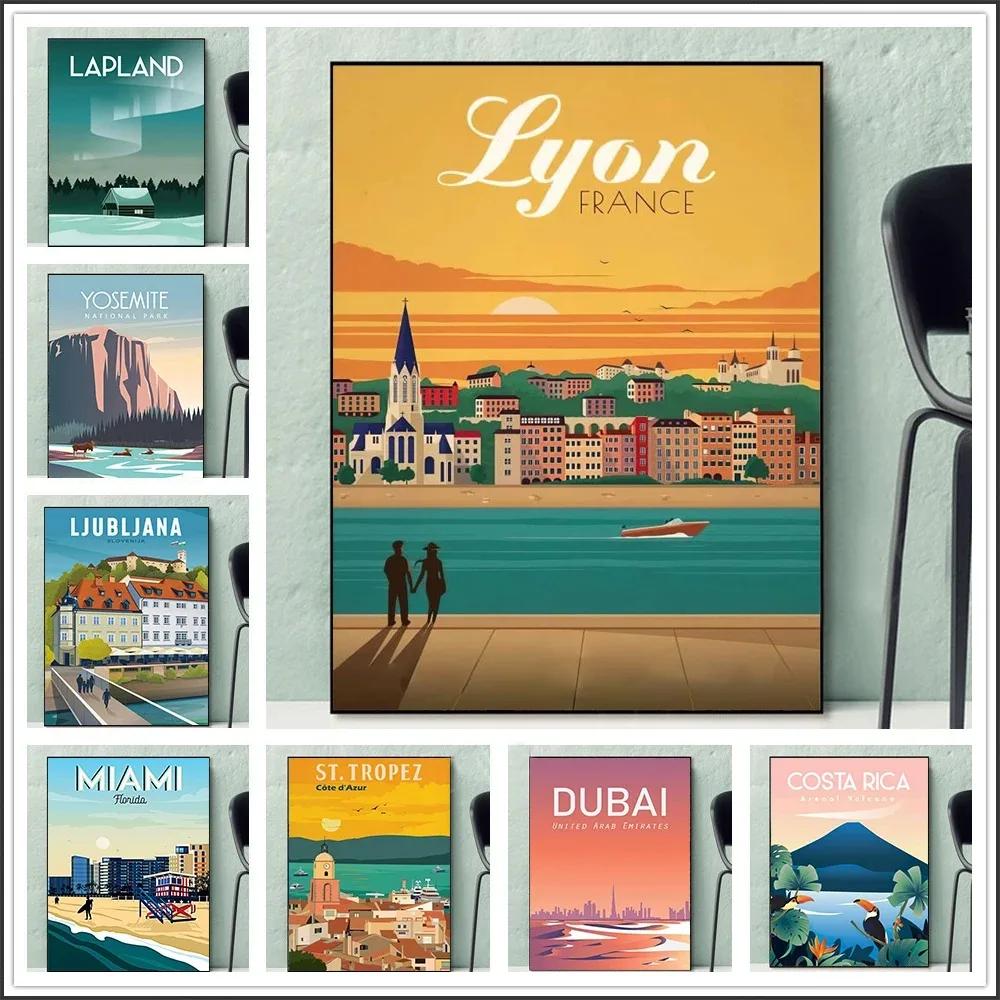 Dubai Miami Lyon Yosemite Tourist City Wall Art Canvas Painting Modern Landscape Living Room Decoration Canvas