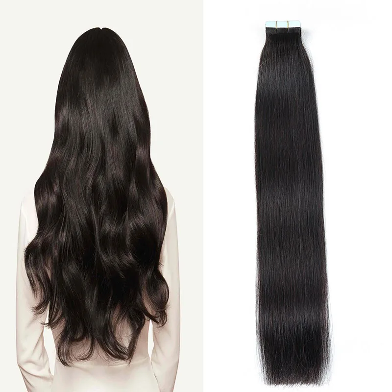 Cinta en extensiones de cabello humano Natural, negro, marrón oscuro, rojo vino, 100% cabello Remy brasileño, suministro de salón, 20 unids/lote por