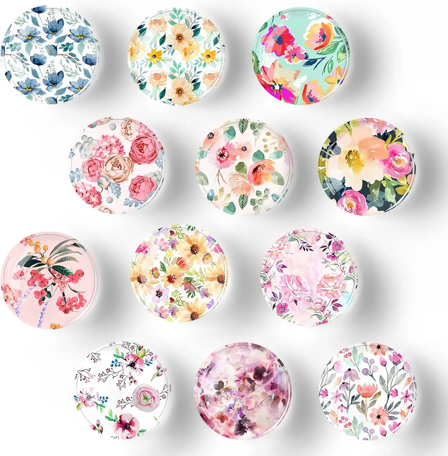 

12Pcs Glass Strong Magnetic Refrigerator Magnet Fridge Sticker,Colorful Flowers Crystal Fridge Magnets Decoration for Crafts,Fri