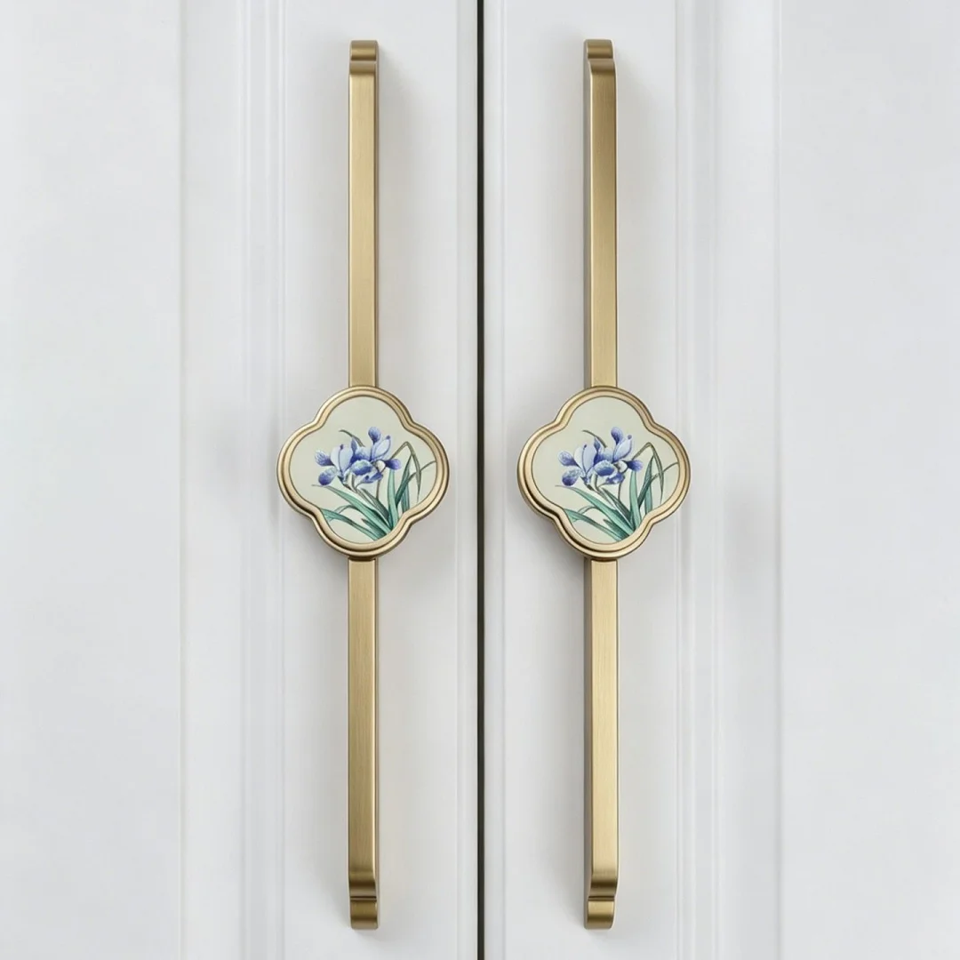 192 256mm New Chinese Style Wardrobe Cupboard Door Long Handle Tea Gold Drawer Shoe Cabinet Dresser Bedside Table Knob Pull 10