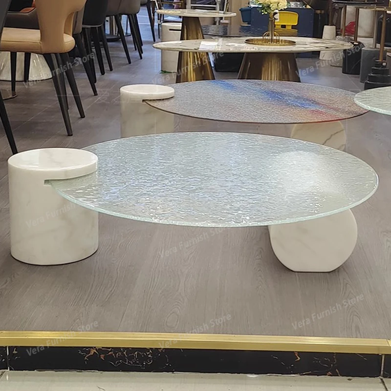 

Chinese Circle Coffee Table Transparent Glass Modern Round Coffee Table Salon Design White Mobili Per Il Soggiorno Furniture