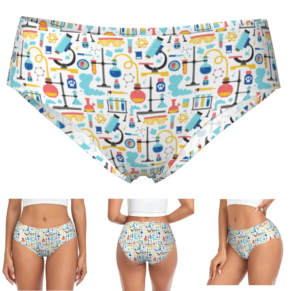Custom Chemistry Lab Science Equipment Pattern Panties Briefs Women's Comfort Briefs Underwear Breathable Female Underpants