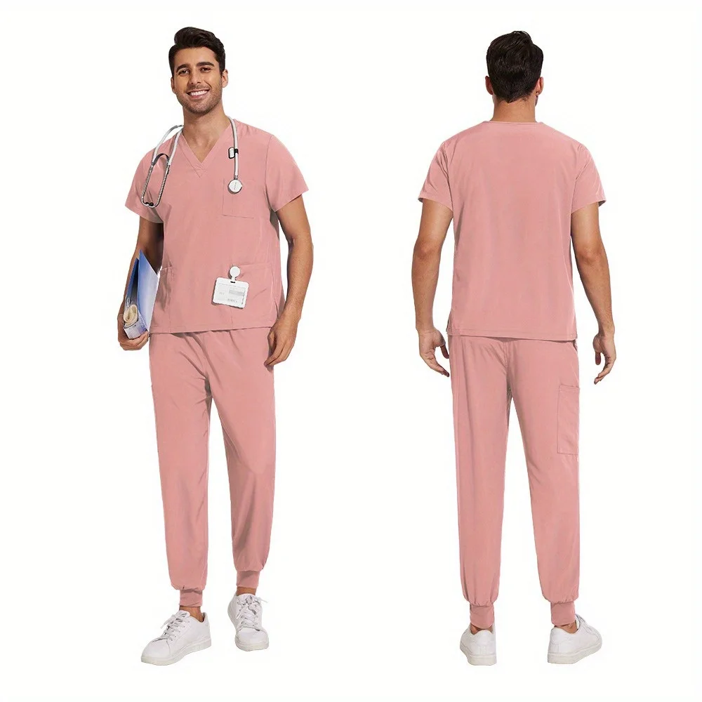 ملابس عمل مرنة سريعة الجفاف مكونة من قطعتين للرجال - مجموعة غسيل يدوية مريحة لموظفي رعاية الذكور في صالونات التجميل ومستشفيات الحيوانات الأليفة #4