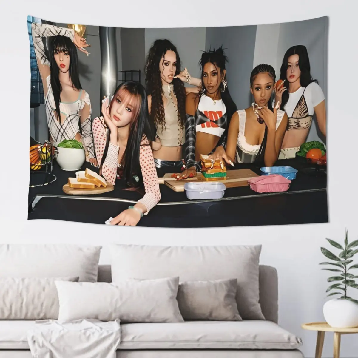 Katseye Tapestry Hanging Trendy Wall Tapestries Design Bedroom Living Room Home Background Cloth Decorative Blanket