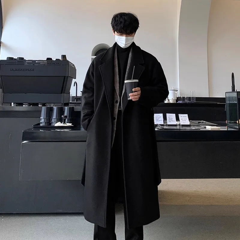 

Корейское мужское шерстяное пальто на осень-зиму, утепленное хлопком, с воротником-стойкой, высококачественная ветровка из искусственного меха норки, средней длины