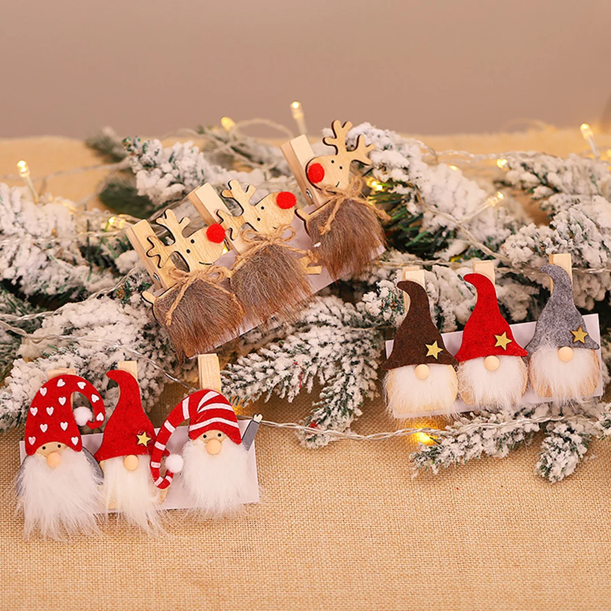 Christmas Wood Clips Gnome Elk Photo Clips Xmas Tree Decor Merry Christmas Decoration 2023 for Home Navidad Happy New Year 2024