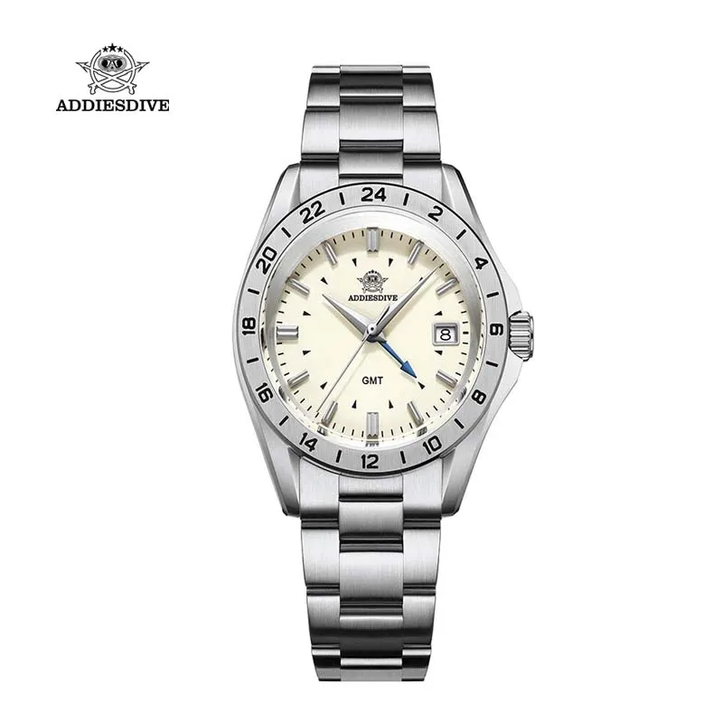 

ADDIESDIVE GMT Quartz Watch Swiss Ronda 515-24H Movement Sapphire Glass Crystal 38mm Stainless Steel Bezel 20Bar Waterproof