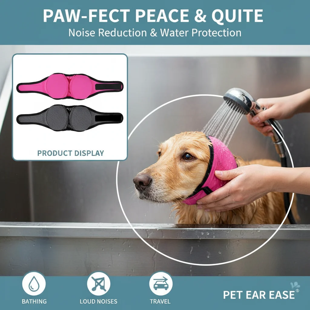Noise Cancelling Dog Ear Wrap Anti-Anxiety Head Cover Adjustable Strap Ear Protection Cap for Small Medium Large Dogs