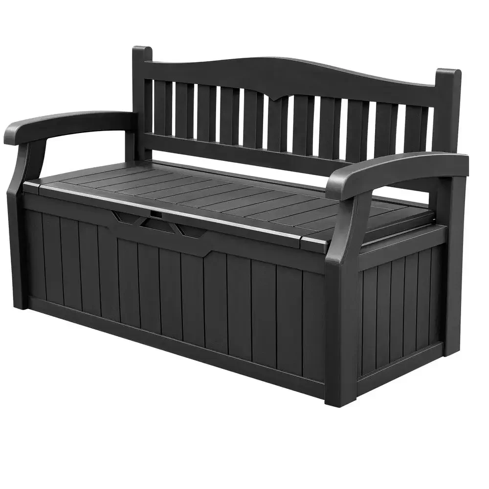 80 Gallon Storage Bench Lockable Deck Box Outdoor Seating Cushions Garden Tools Patio Furniture Pool Accessories Durable Resin