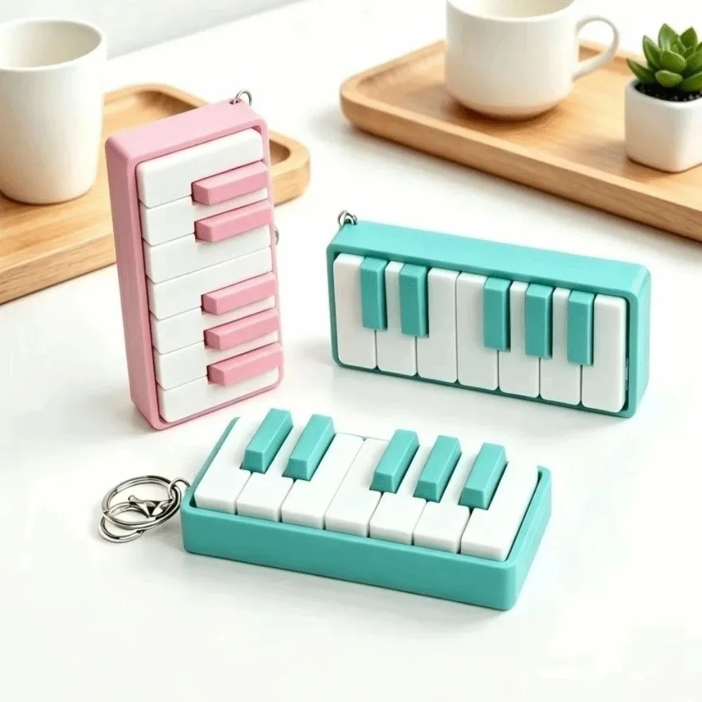 2026@3D Printed Piano Stress Clicker Keychain Mechanical Touch Novelty Fidget Piano Charm Keyring Click Sound Effect Plastic