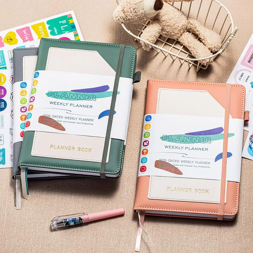 Planejador de couro sintético com rastreador de hábitos, Vision Board, planejador de mapas mentais, páginas pontilhadas em grade por semana, 2024-2025