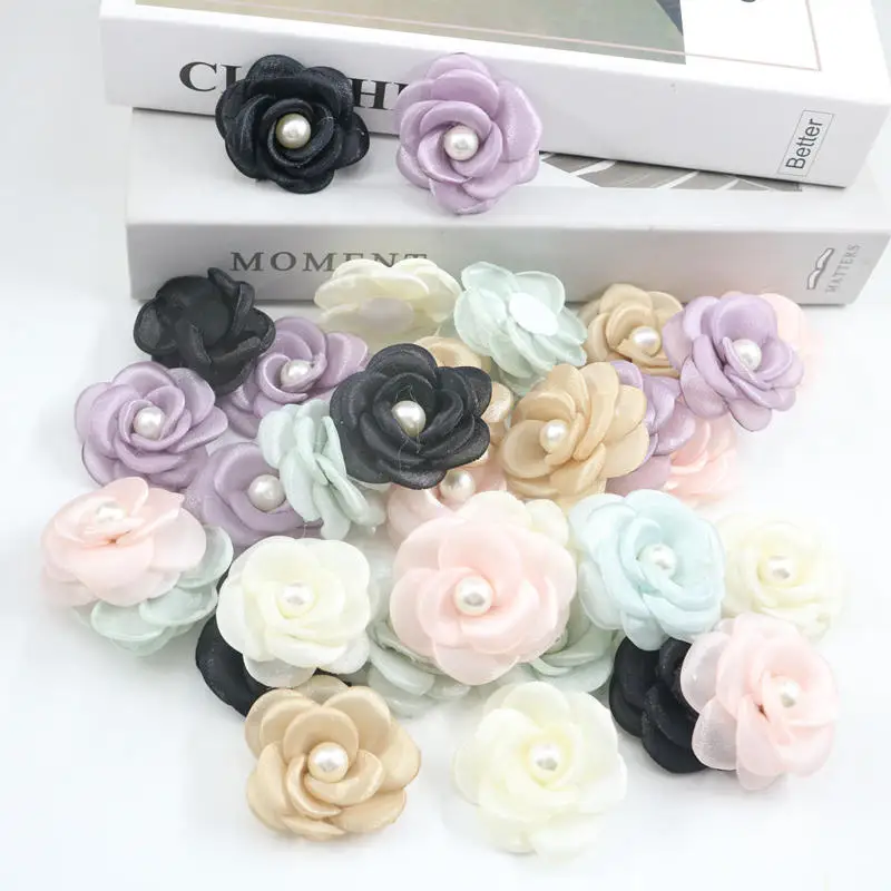 Fabric pearl rose flower diy hairpin headdress brooch garment mesh accessories accessories