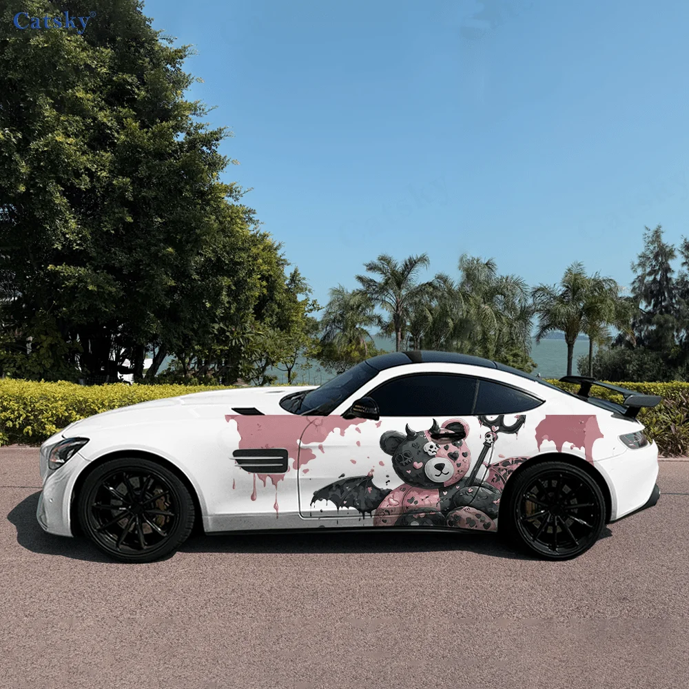 

Cute Bear Doll Devil Horns Car Vinyl Wraps Decal Self-adhesive PVC Sticker Suitable for Trucks SUV Decor Auto Accessories Gift